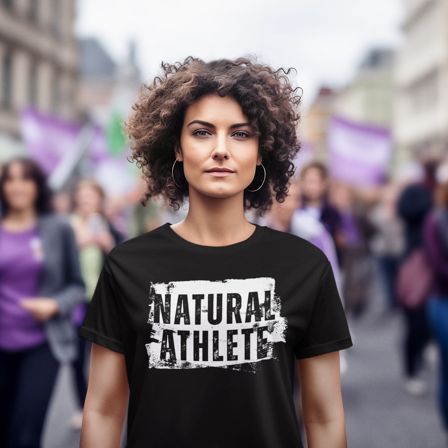 NATURAL ATHLETE Ladies Fitted Cotton Tee - B&W logo
