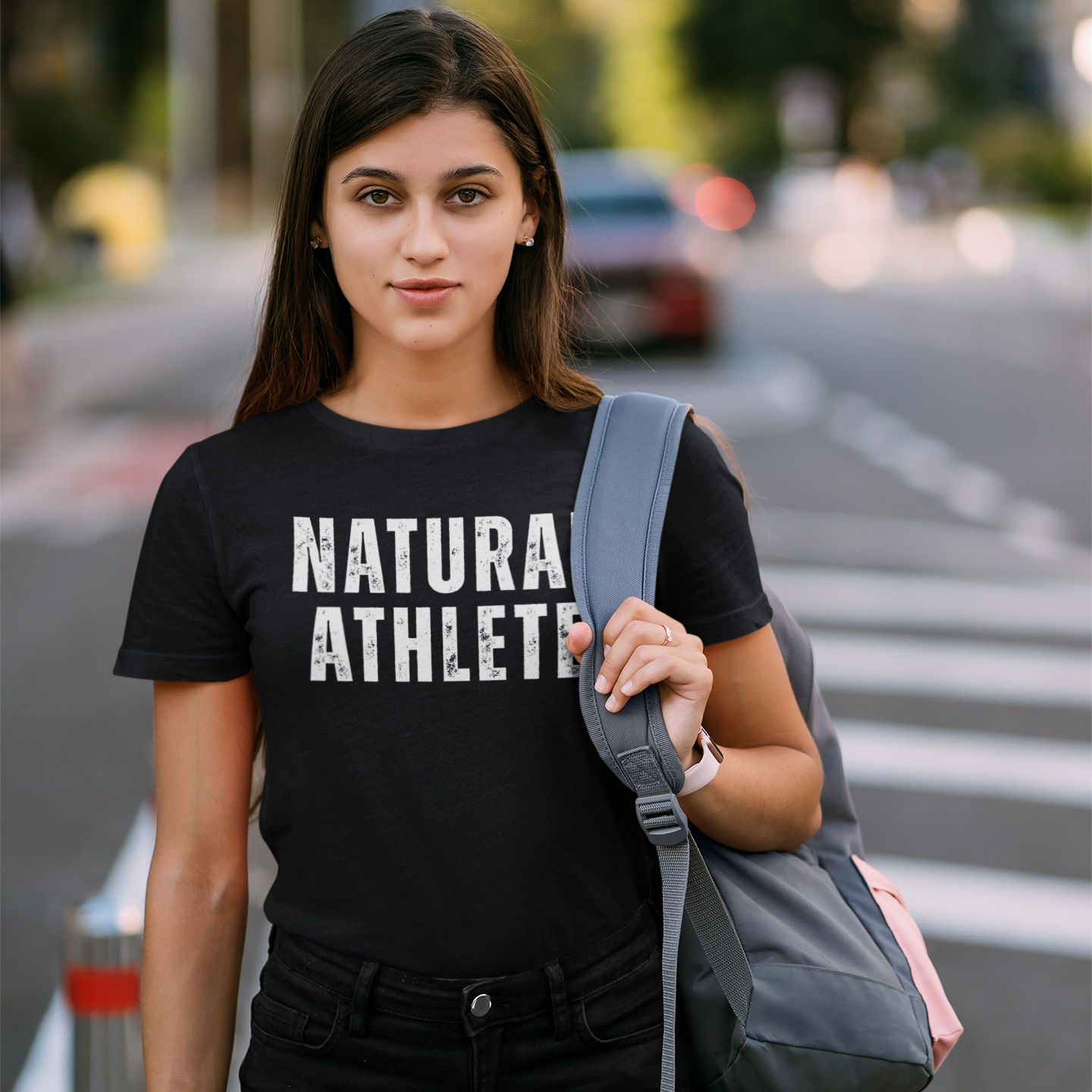 NATURAL ATHLETE Ladies Fitted Cotton Tee - White logo