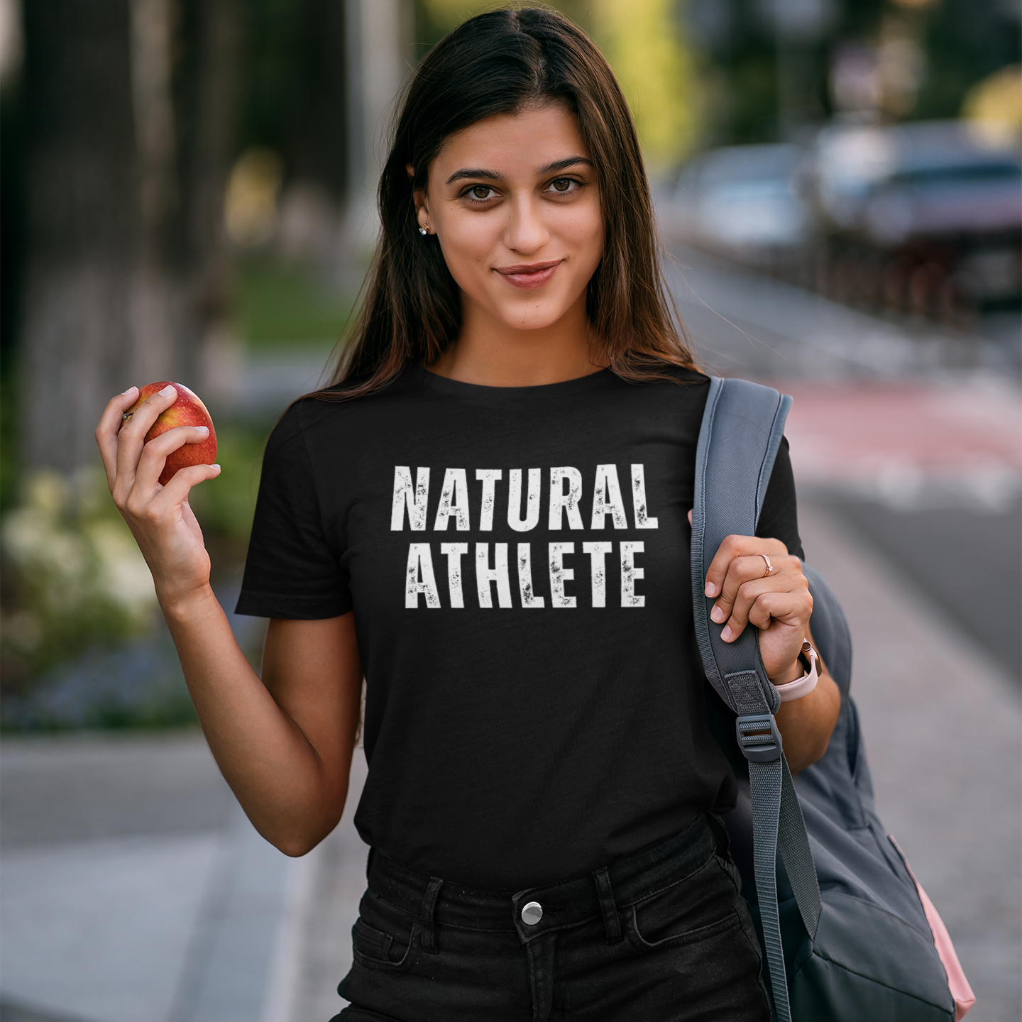 NATURAL ATHLETE Ladies Fitted Cotton Tee - White logo