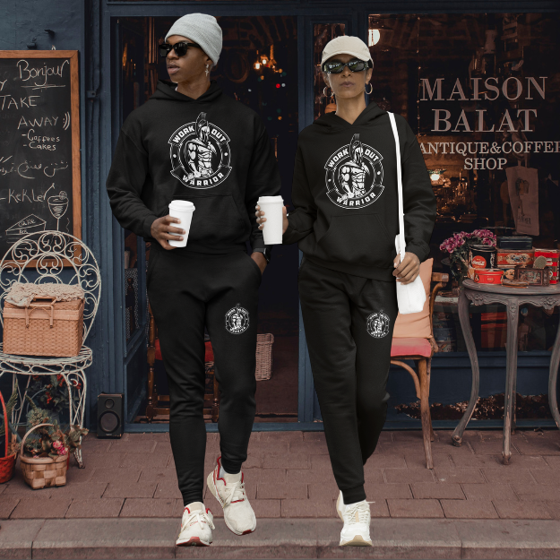 WORKOUT WARRIOR Unisex Hoodie & Jogger Set - Black