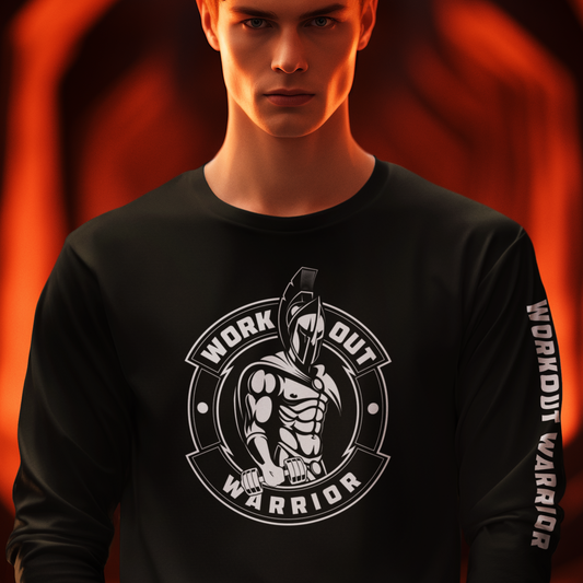 WORKOUT WARRIOR Long Sleeve Tee - White logo