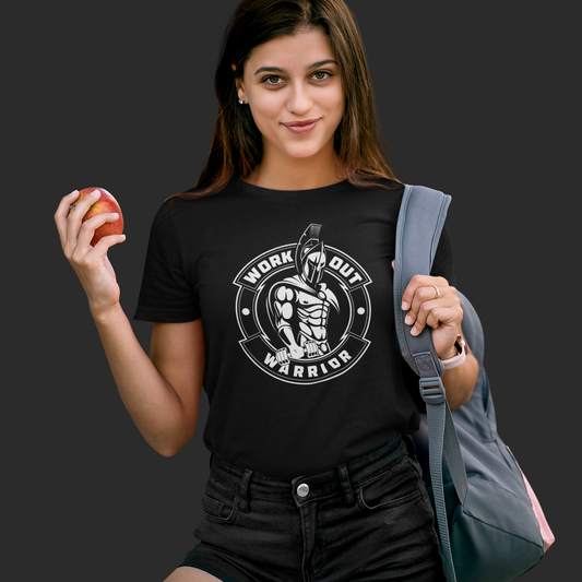 WORKOUT WARRIOR Ladies Fitted Tee - White logo
